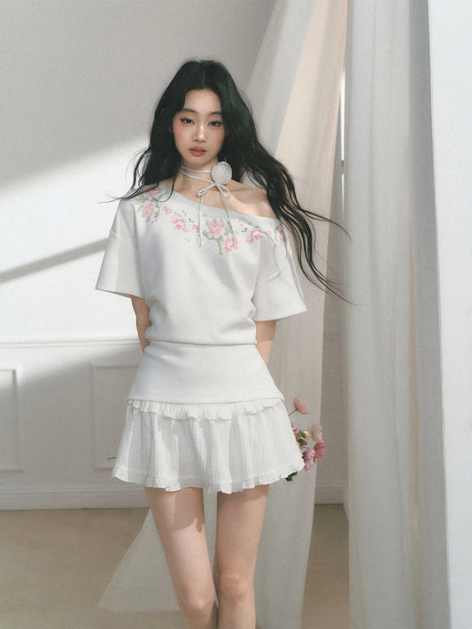 Flutter Mini Skirt With Floral Accent