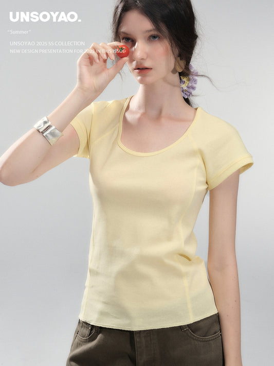 Basic Scoop Neck Cotton T-Shirt