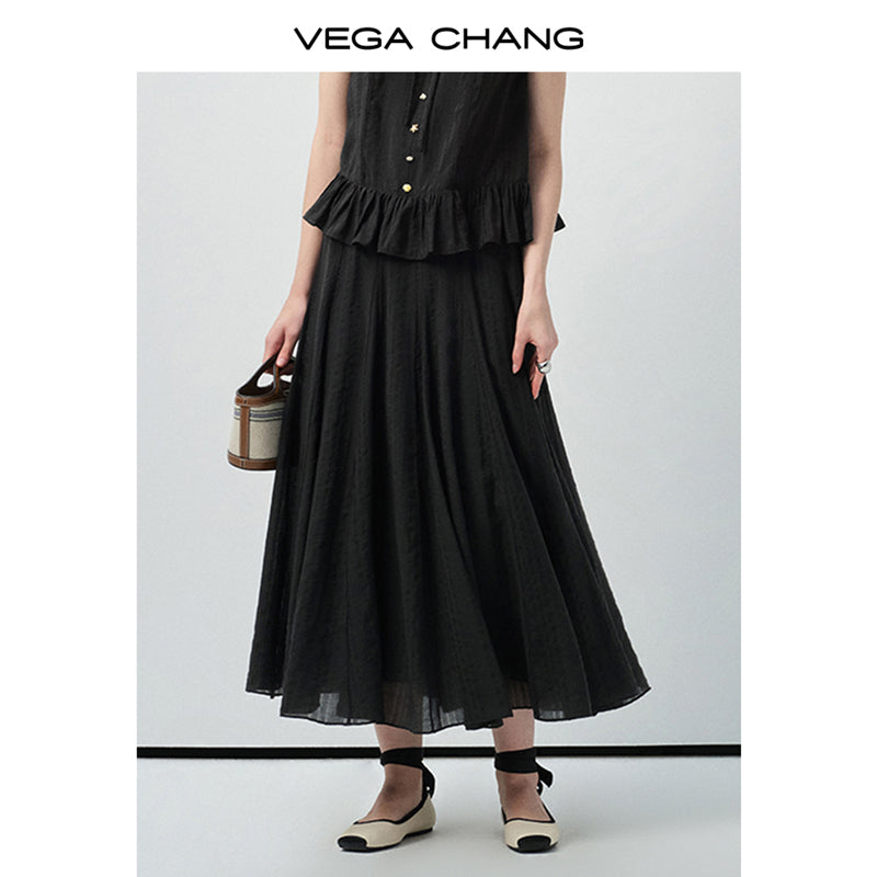 Lace-Up Sleeveless Top With Beaded Buttons & Maxi Skirt