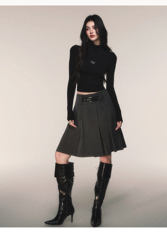 Preppy Pleated Skirt With Belt Detail