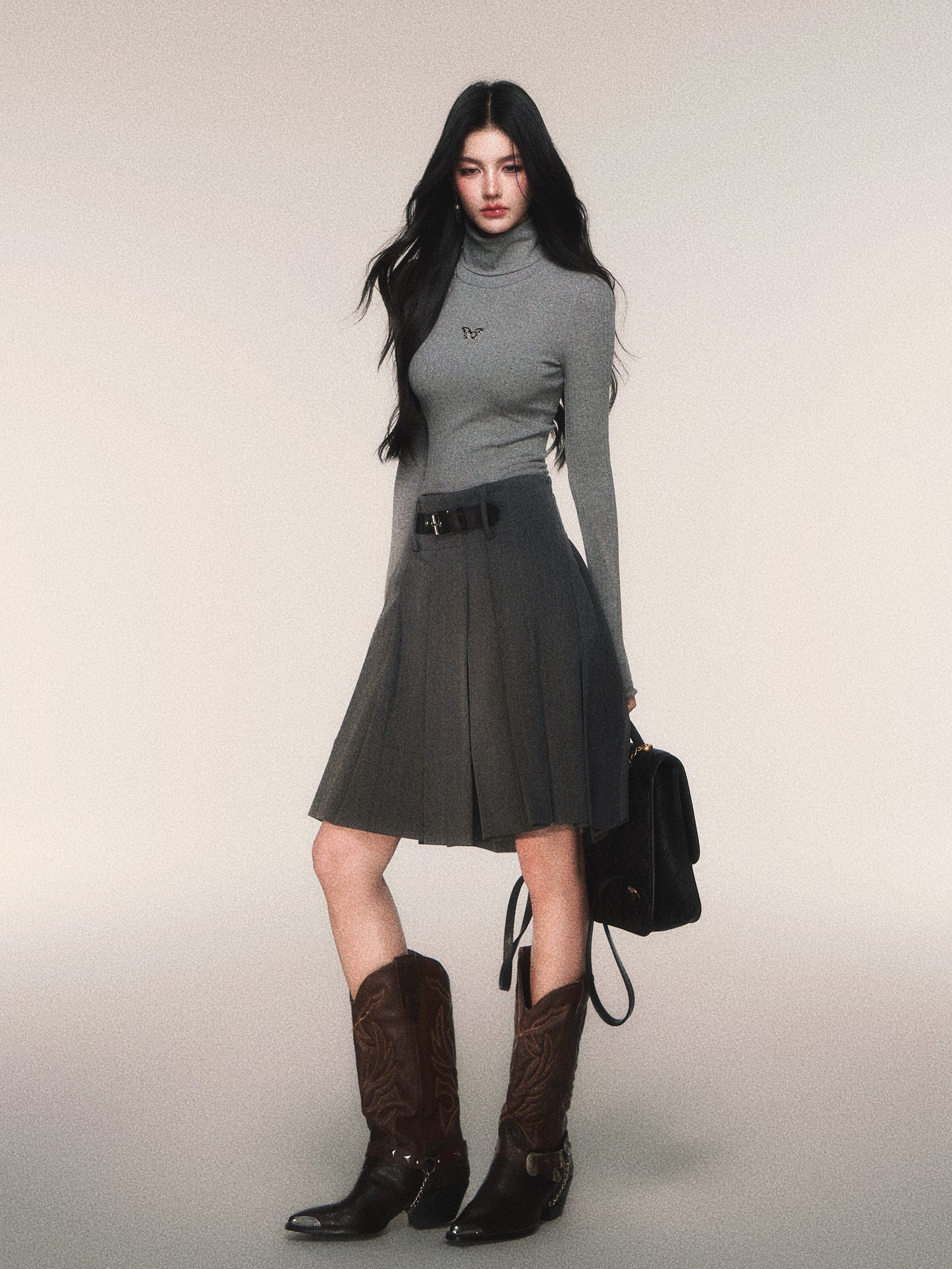 Preppy Pleated Skirt With Belt Detail