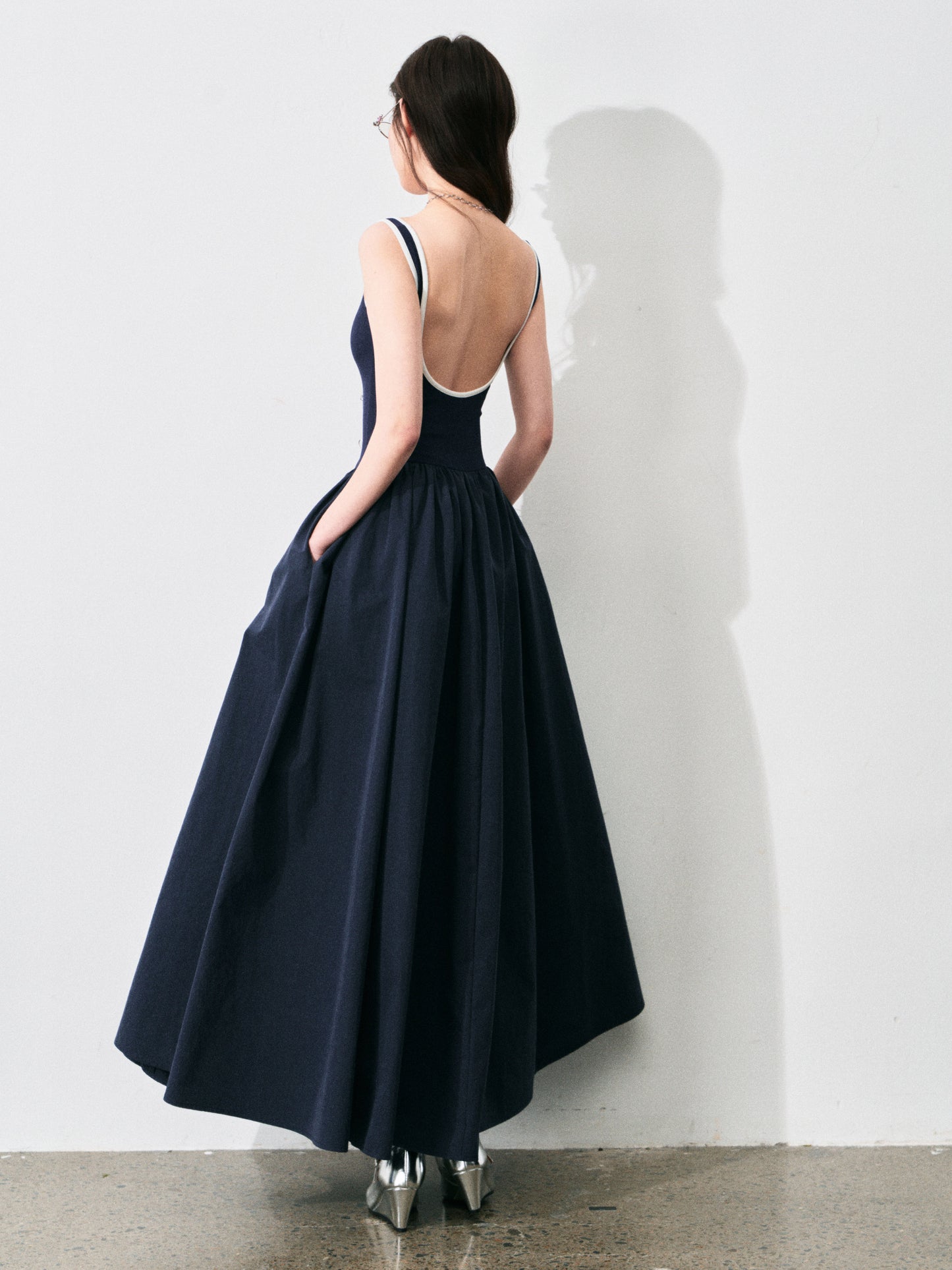 Basque Waist Open-Back Sporty Dress