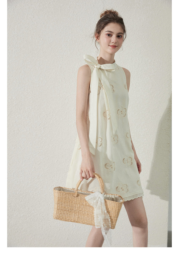 Floral Cut-Out Dress With A Large Tie Neck