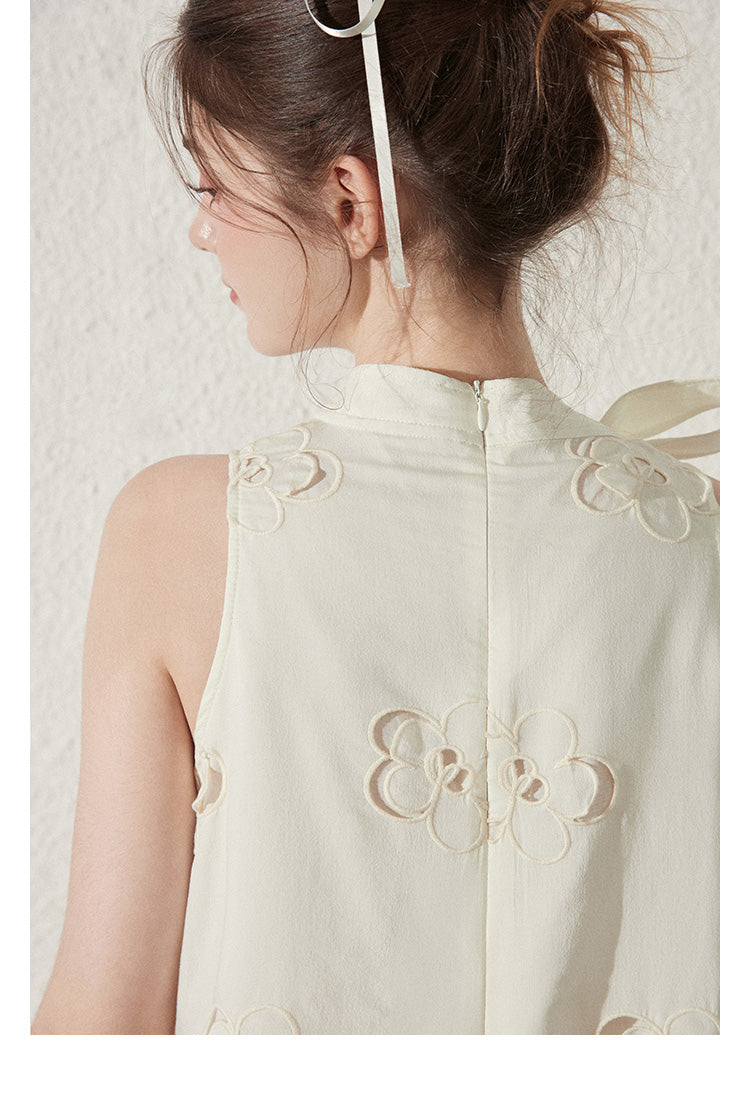 Floral Cut-Out Dress With A Large Tie Neck