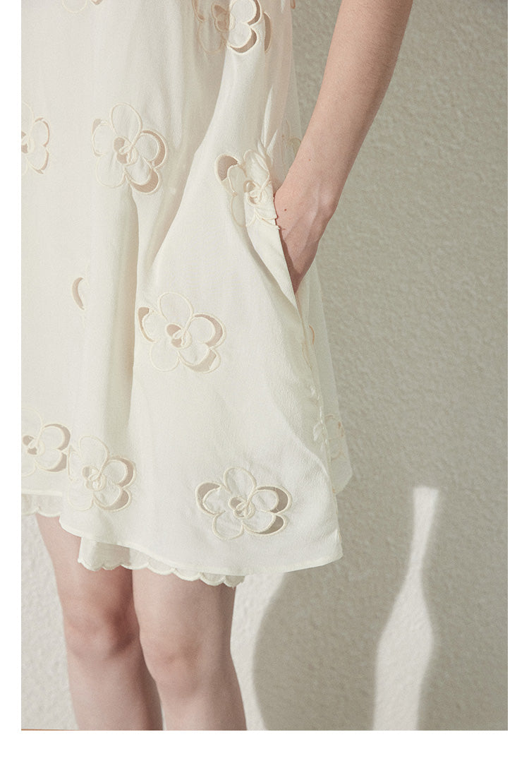 Floral Cut-Out Dress With A Large Tie Neck