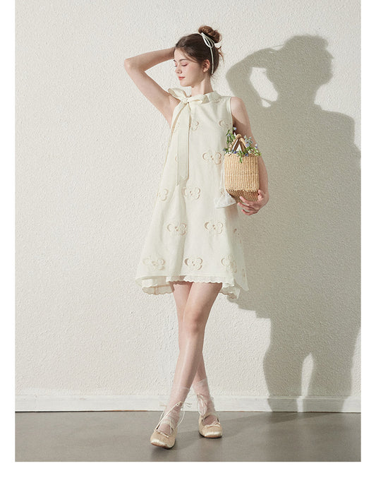 Floral Cut-Out Dress With A Large Tie Neck