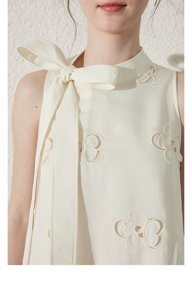 Floral Cut-Out Dress With A Large Tie Neck