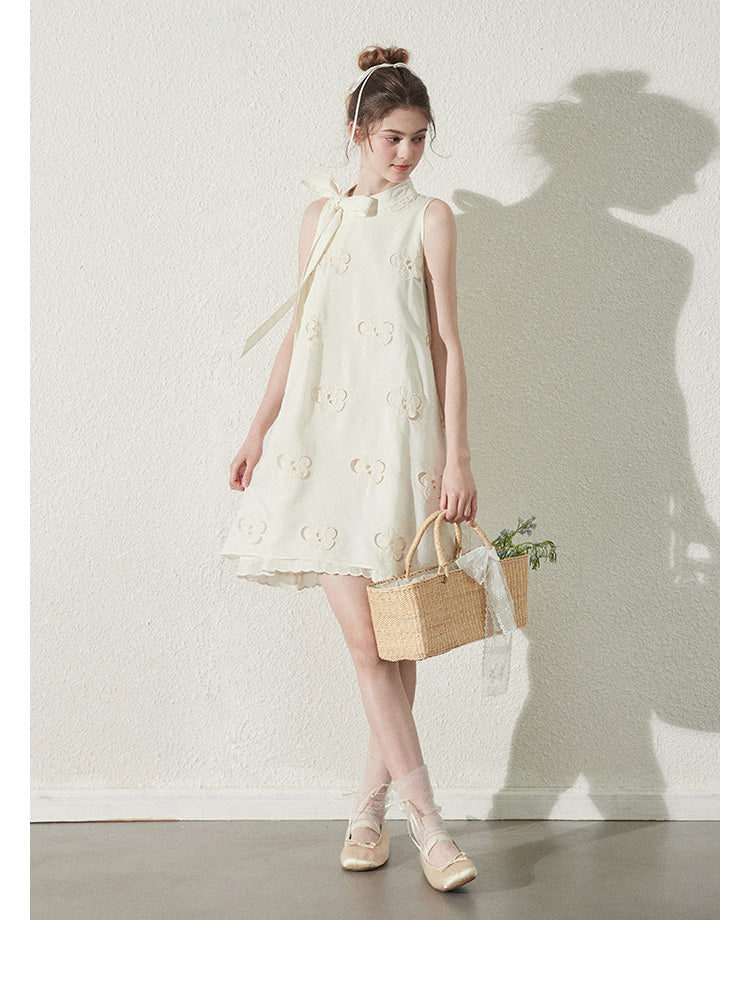 Floral Cut-Out Dress With A Large Tie Neck