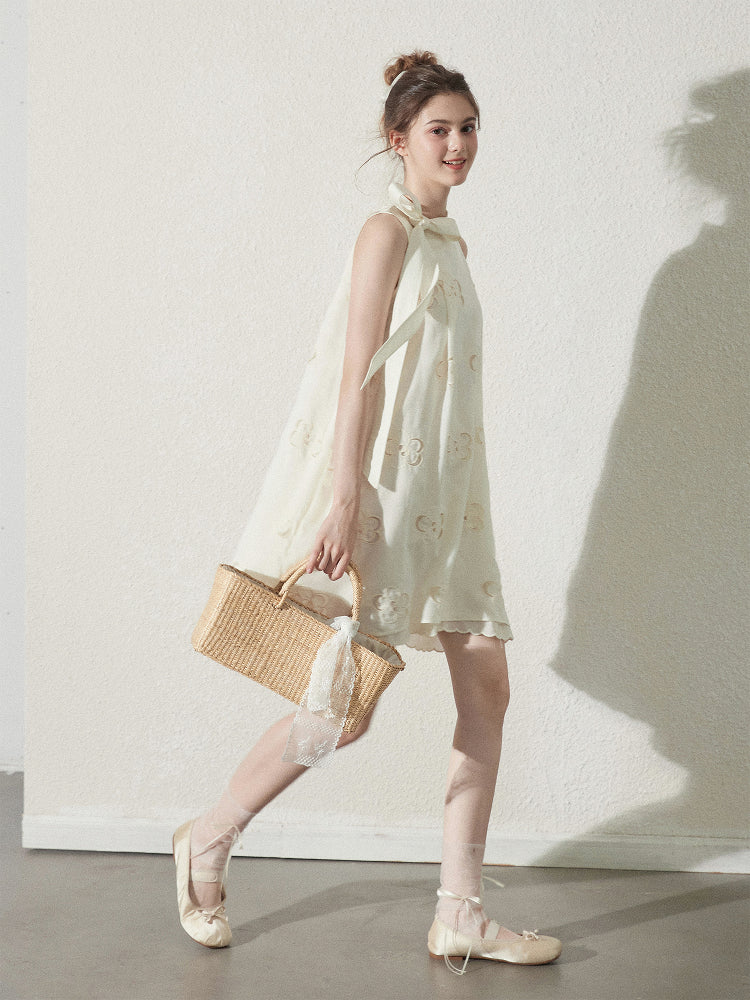 Floral Cut-Out Dress With A Large Tie Neck