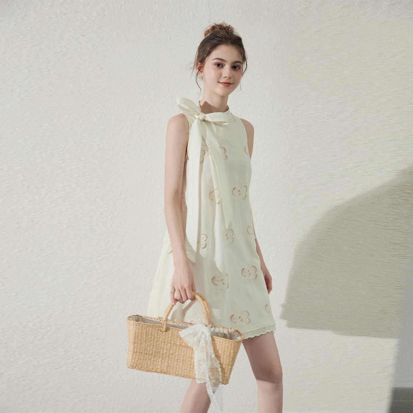 Floral Cut-Out Dress With A Large Tie Neck