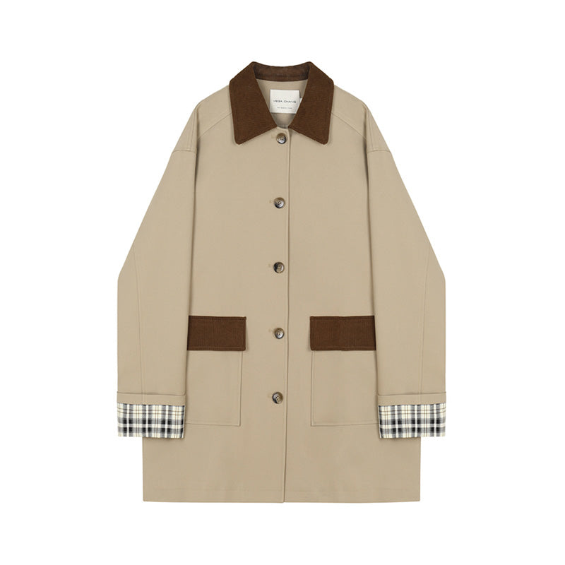 Two-Tone Relaxed Fit Mid-Length Twill Coat