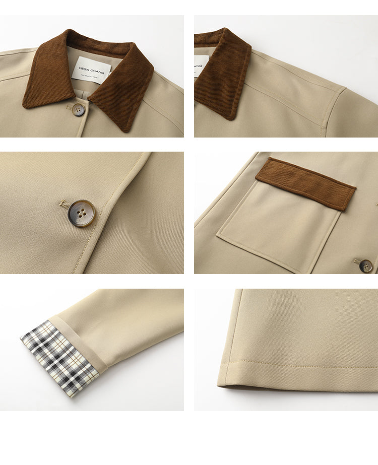 Two-Tone Relaxed Fit Mid-Length Twill Coat