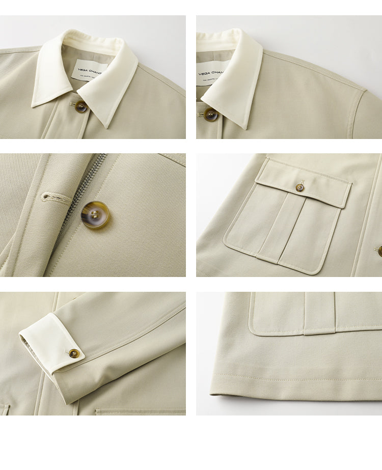 Two-Tone Relaxed Fit Mid-Length Twill Coat