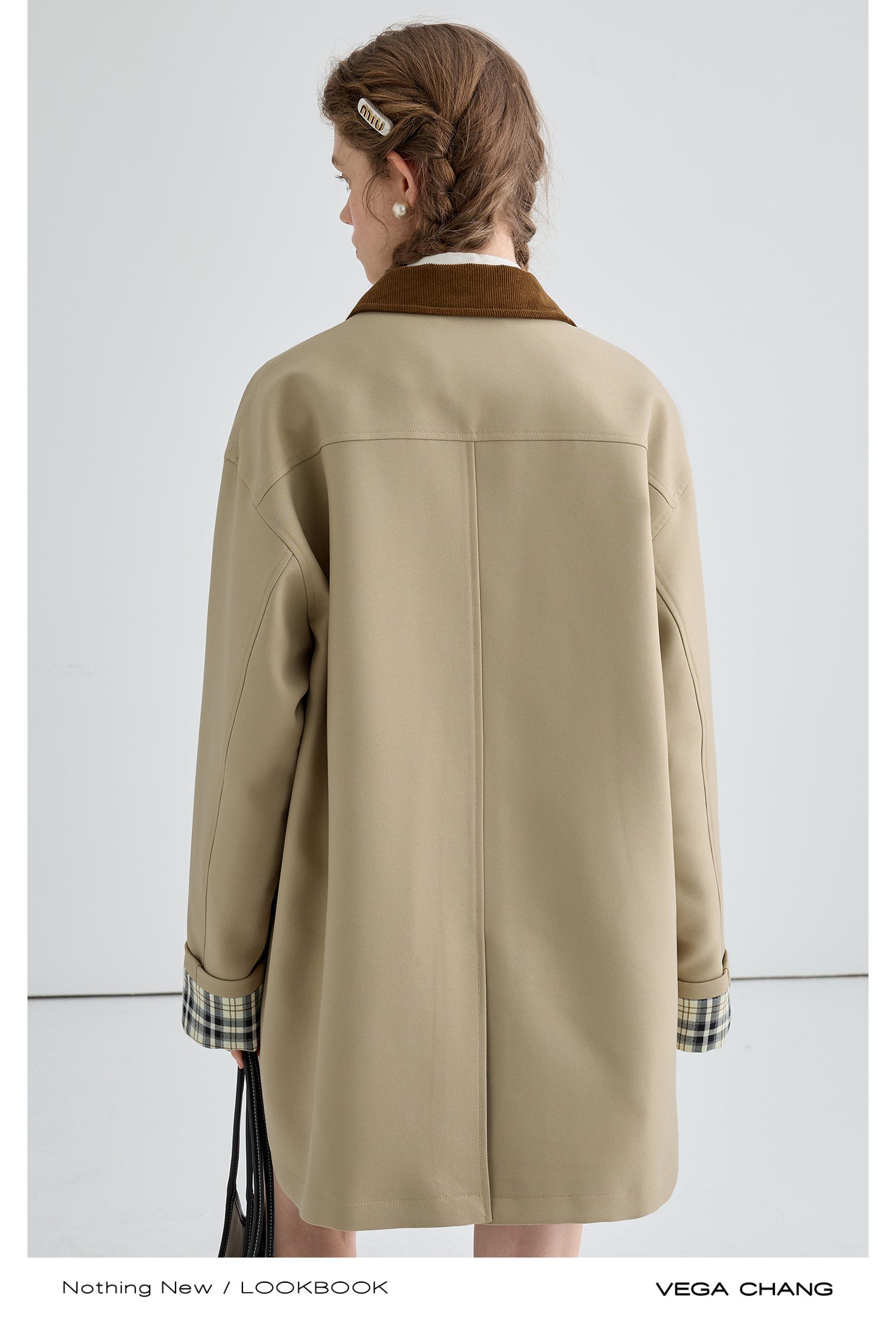Two-Tone Relaxed Fit Mid-Length Twill Coat