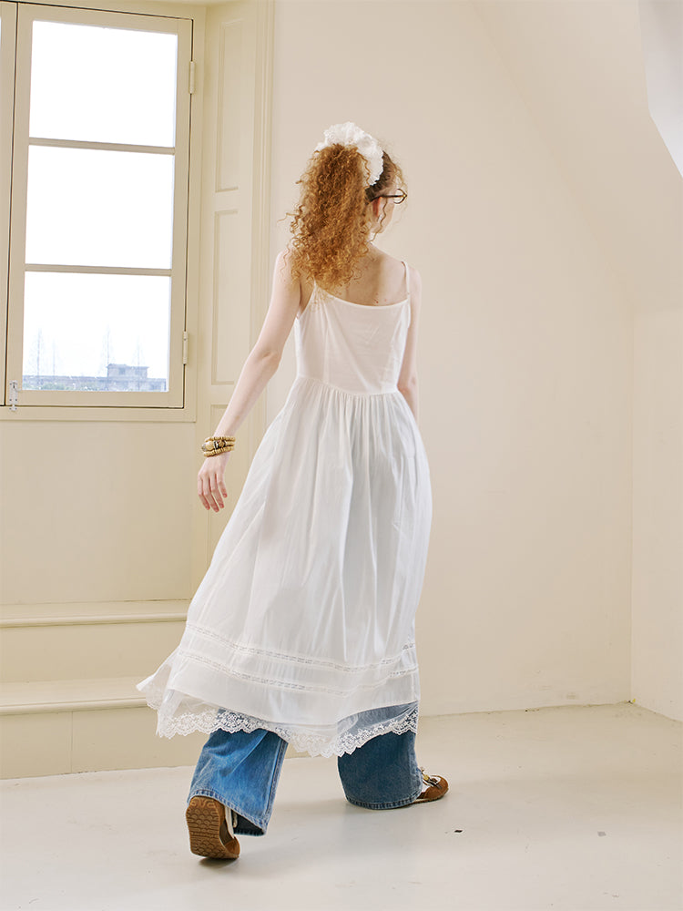 Lace-Trimmed Button-Up Camisole Dress