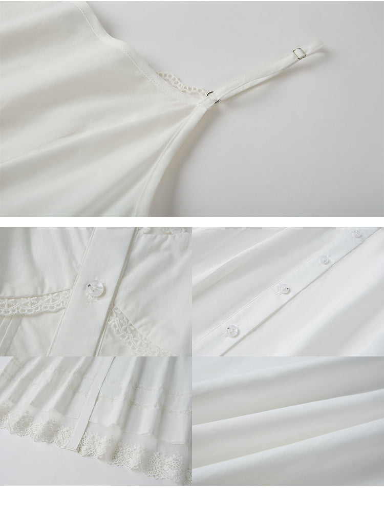 Lace-Trimmed Button-Up Camisole Dress