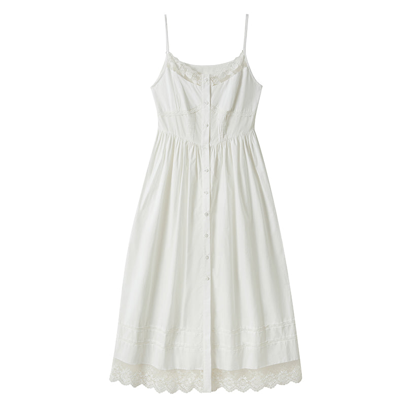 Lace-Trimmed Button-Up Camisole Dress