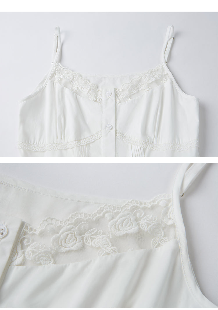 Lace-Trimmed Button-Up Camisole Dress