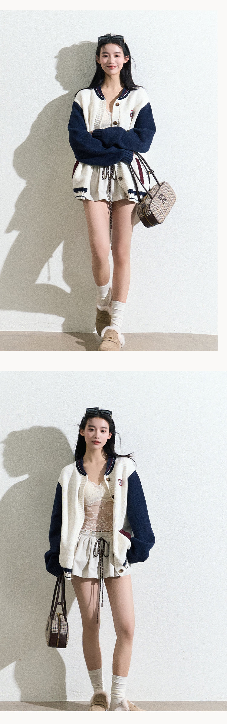 Contrast Button-Up Varsity Knit Cardigan
