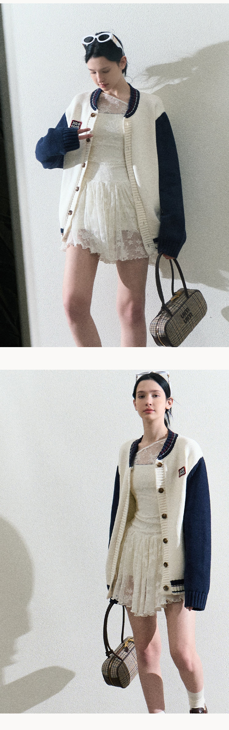 Contrast Button-Up Varsity Knit Cardigan