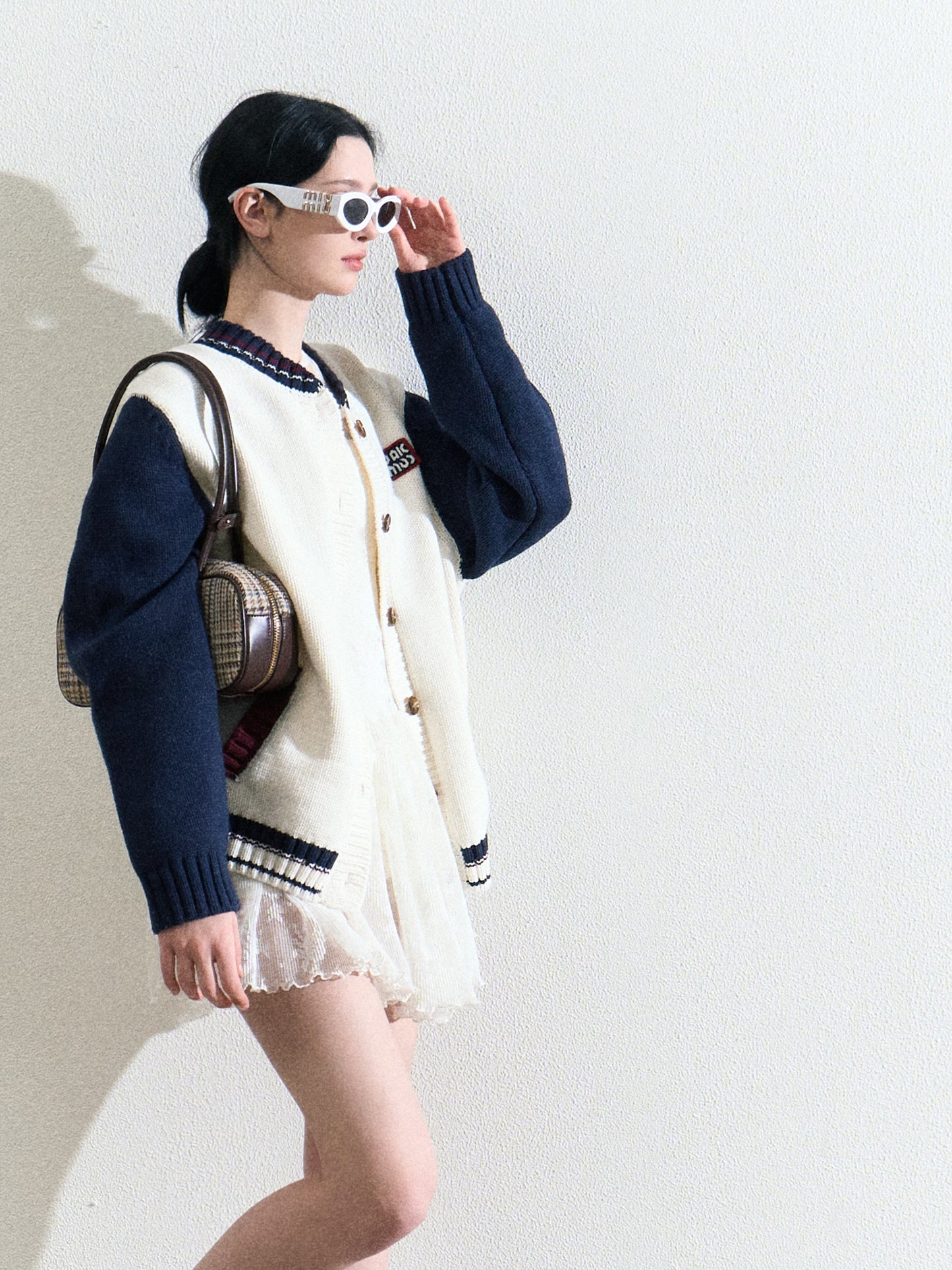 Contrast Button-Up Varsity Knit Cardigan