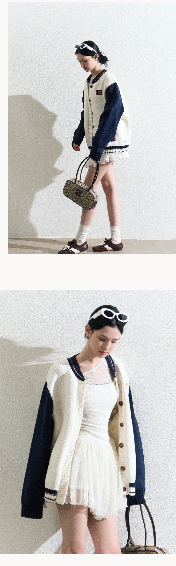 Contrast Button-Up Varsity Knit Cardigan