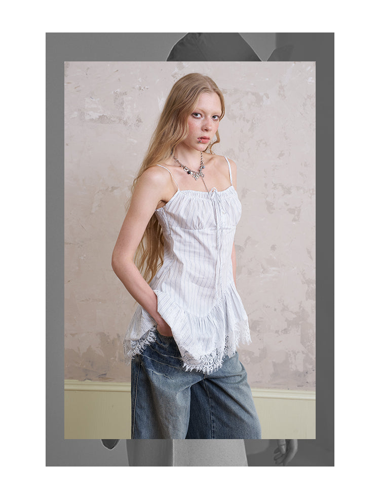 Asymmetric Striped Peplum Cami Top