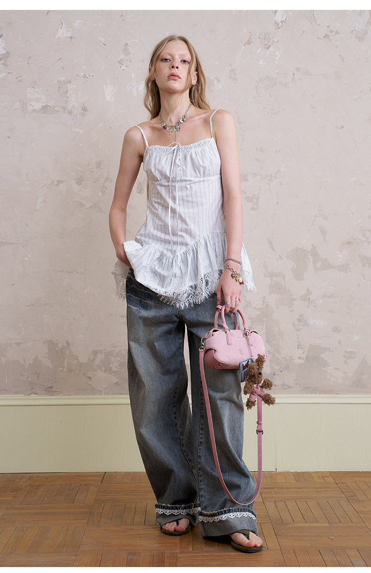 Asymmetric Striped Peplum Cami Top