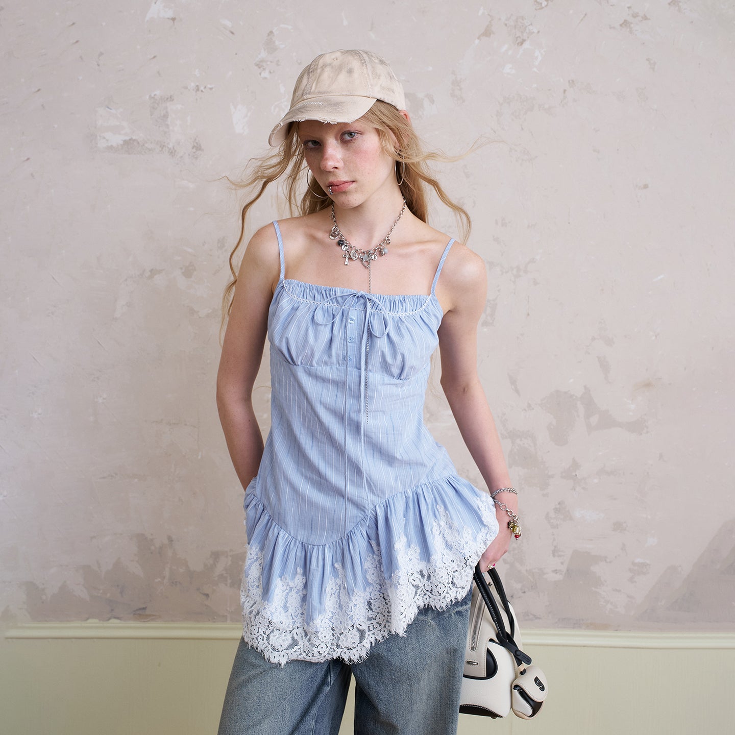 Asymmetric Striped Peplum Cami Top