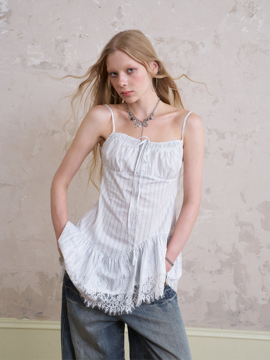 Asymmetric Striped Peplum Cami Top