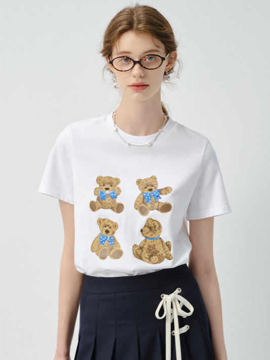 Teddy Bear Print Crew Neck T-Shirt