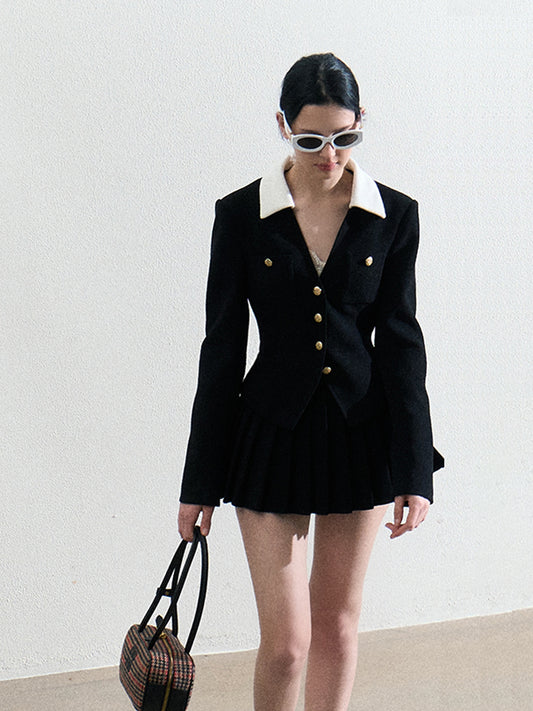 Classic Pleated Velvet Mini Skirt