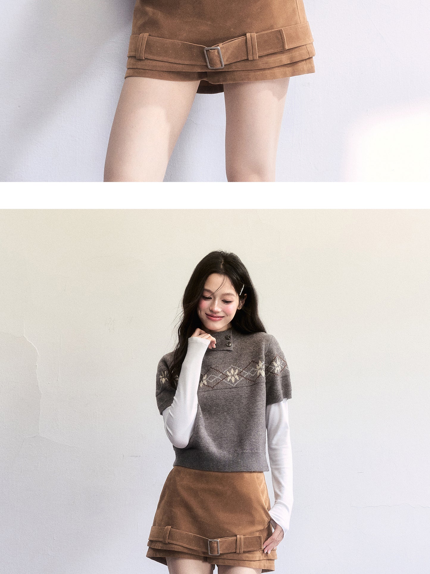 Short-Sleeve Fair Isle Jacquard Knit Top