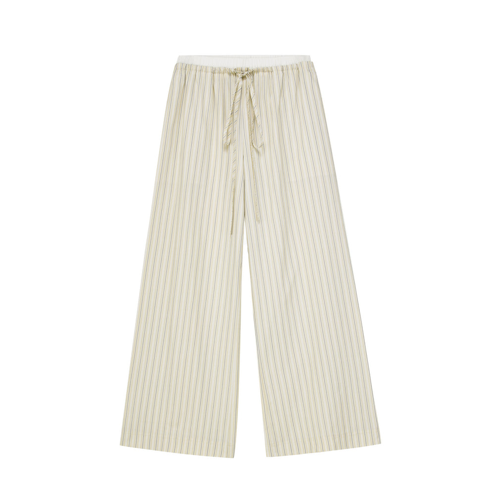 Striped Drawstring Wide-Leg Pants With Flower Detail