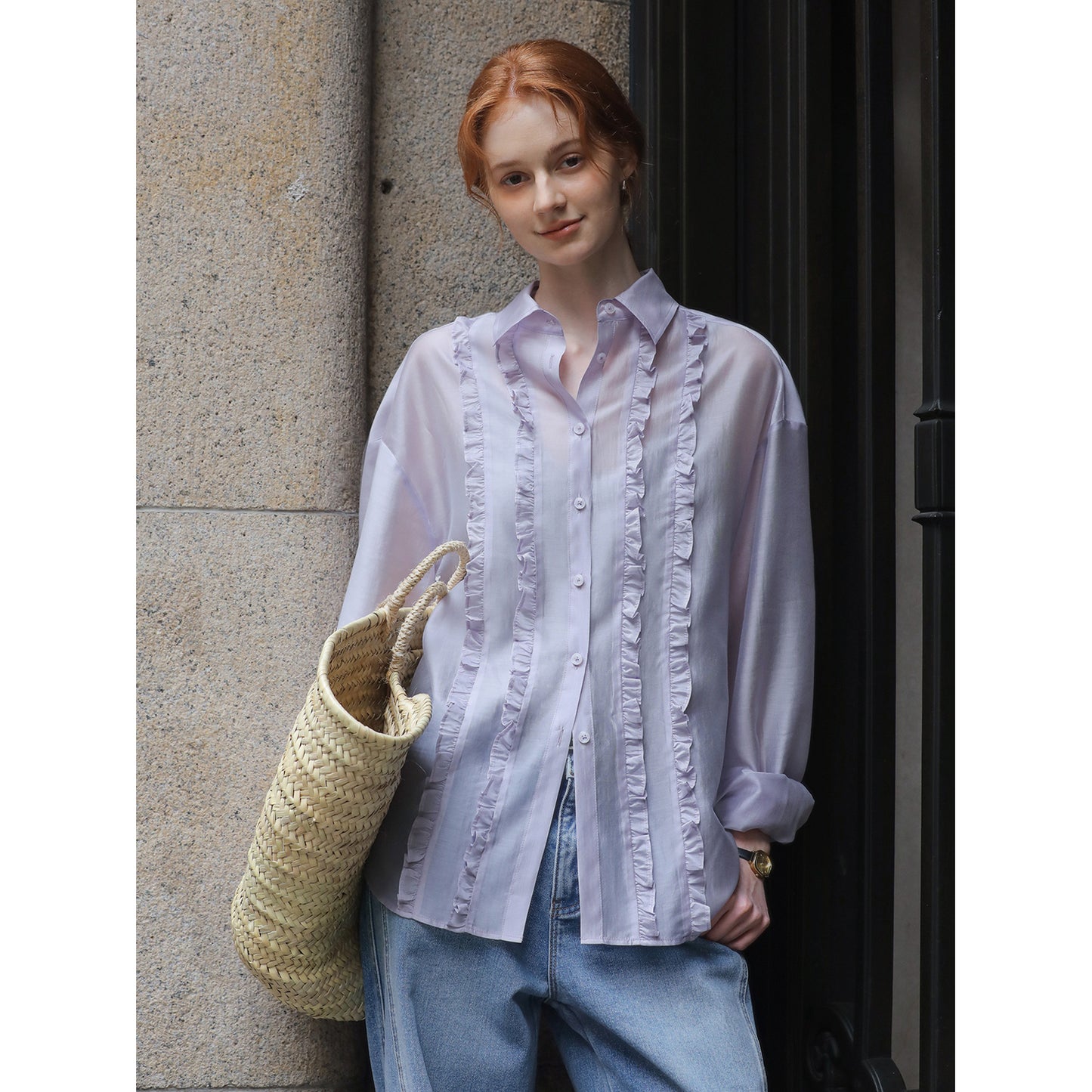 Loose-Fit Sun Protection Shirt With Ruffle Detail