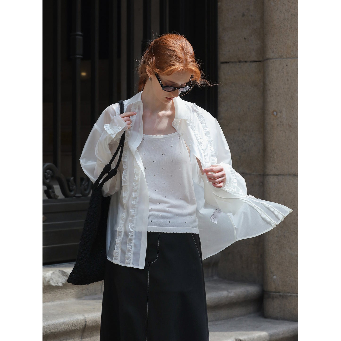 Loose-Fit Sun Protection Shirt With Ruffle Detail