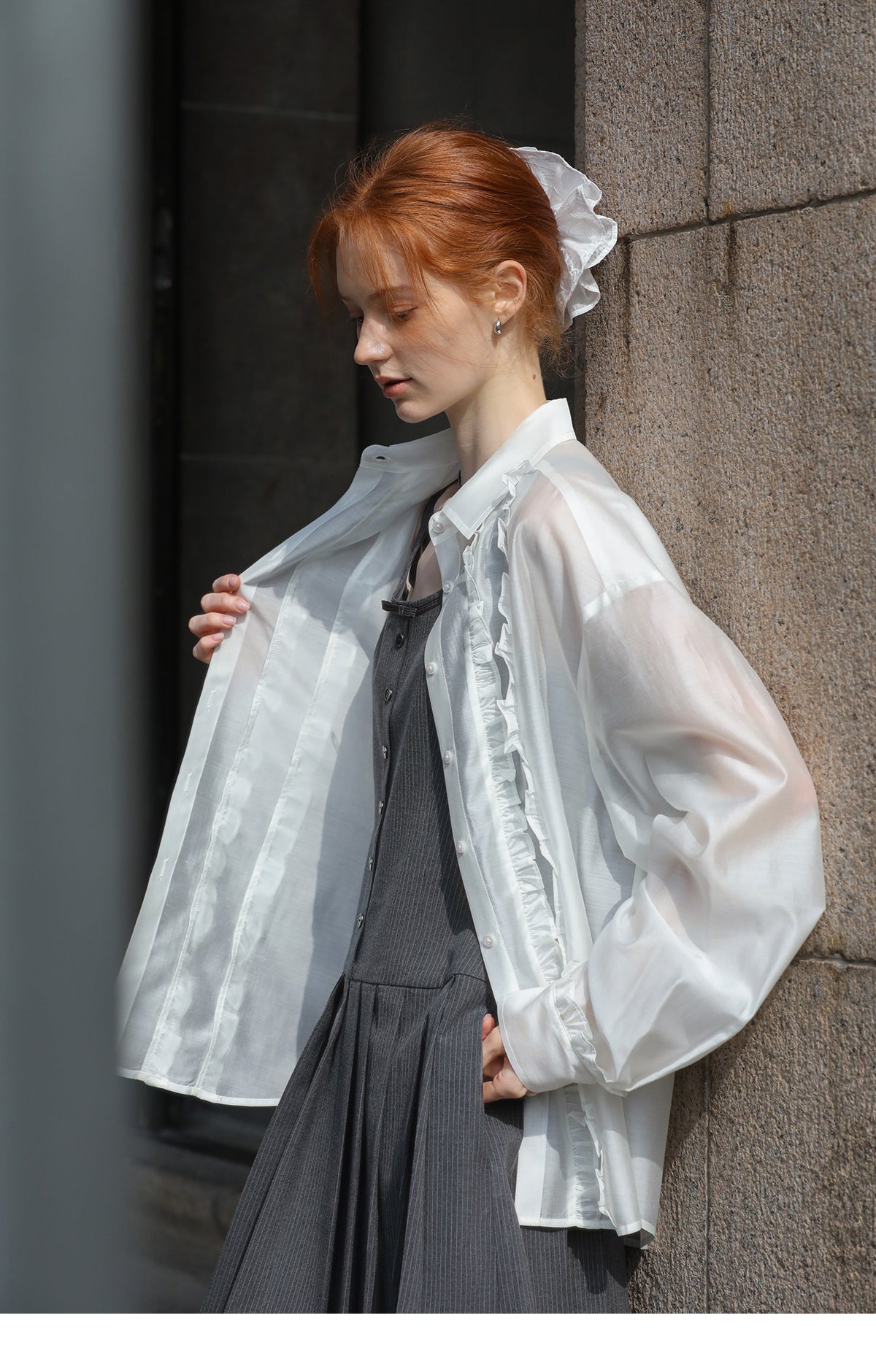 Loose-Fit Sun Protection Shirt With Ruffle Detail