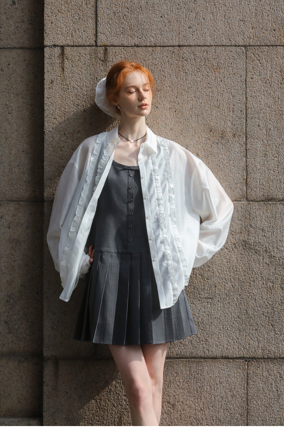 Loose-Fit Sun Protection Shirt With Ruffle Detail