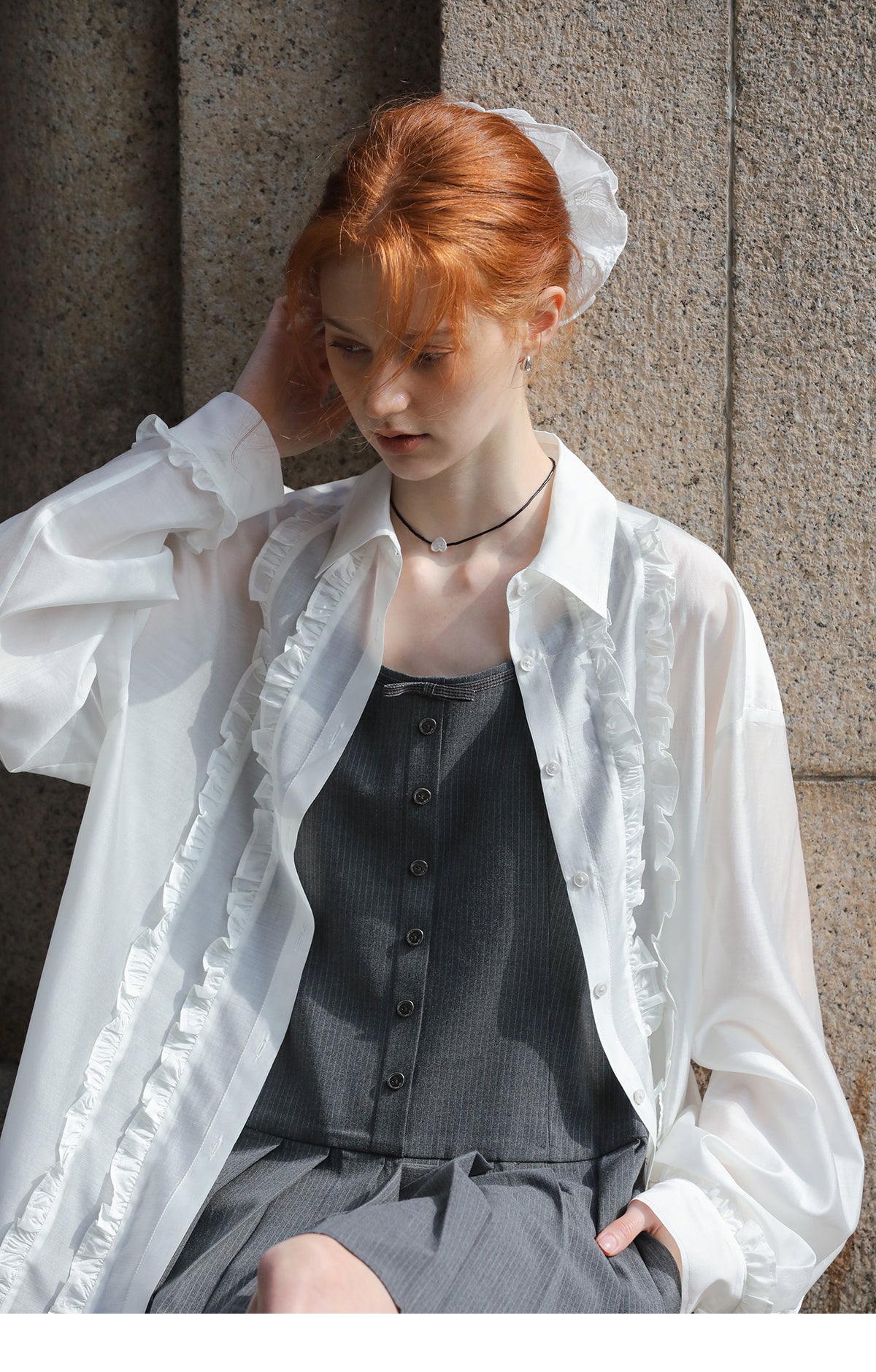 Loose-Fit Sun Protection Shirt With Ruffle Detail