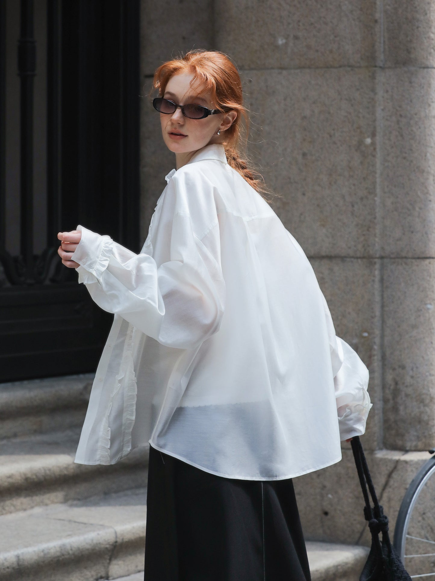 Loose-Fit Sun Protection Shirt With Ruffle Detail