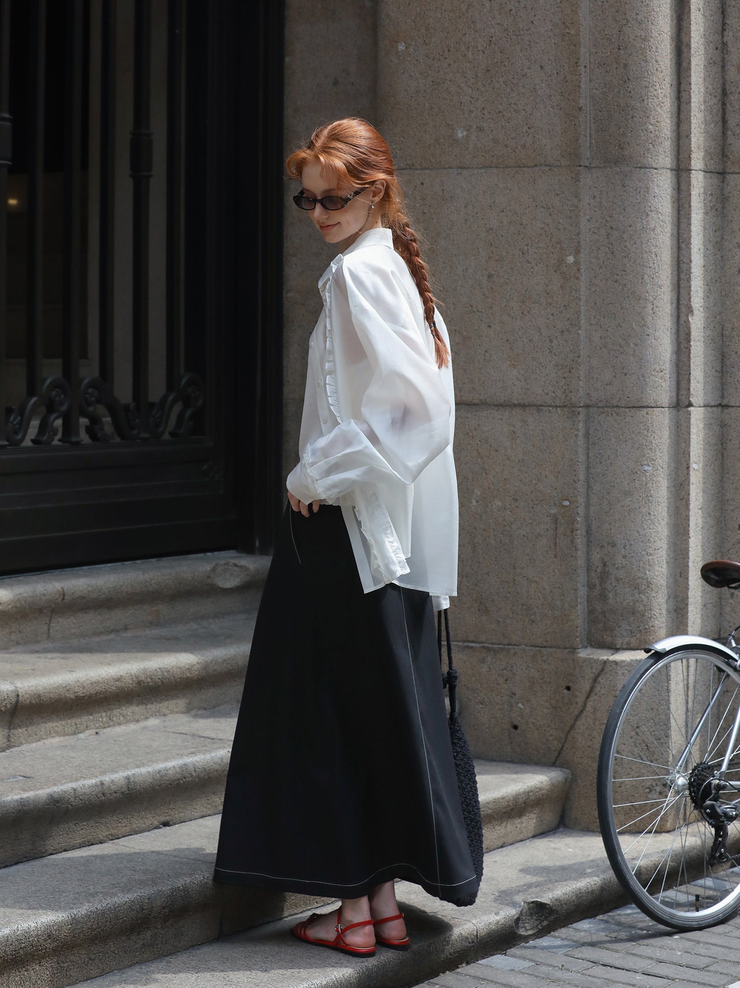 Loose-Fit Sun Protection Shirt With Ruffle Detail