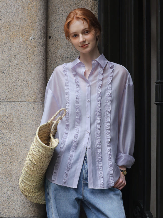 Loose-Fit Sun Protection Shirt With Ruffle Detail