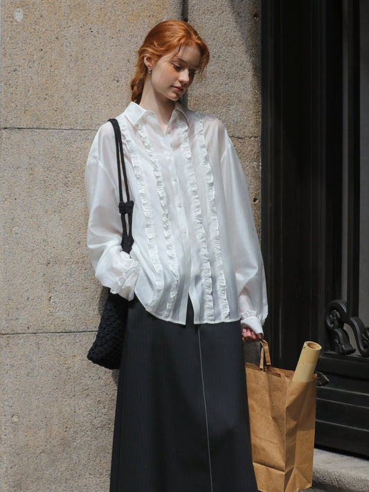 Loose-Fit Sun Protection Shirt With Ruffle Detail