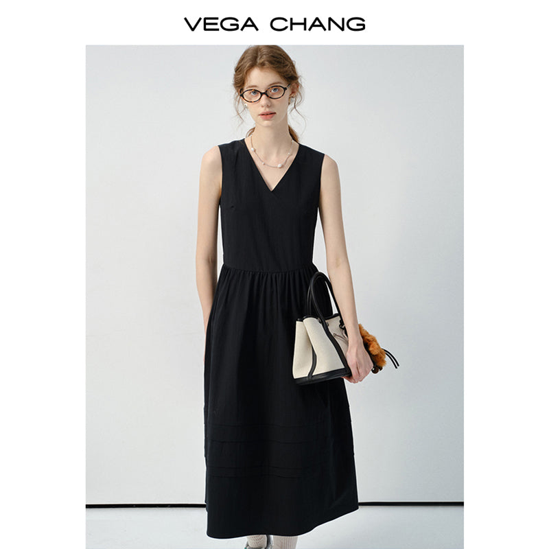 Sleeveless V-Neck Belted Dress