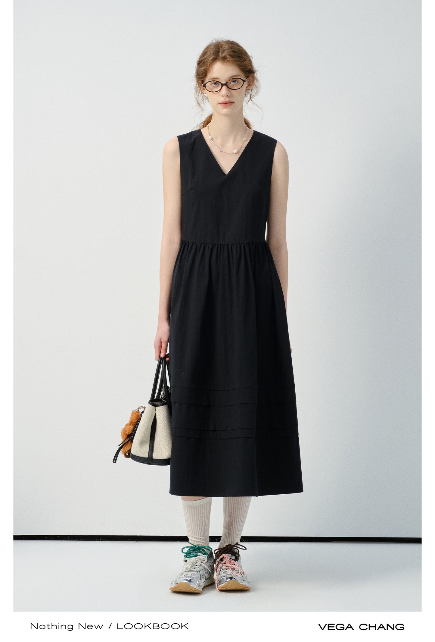 Sleeveless V-Neck Belted Dress