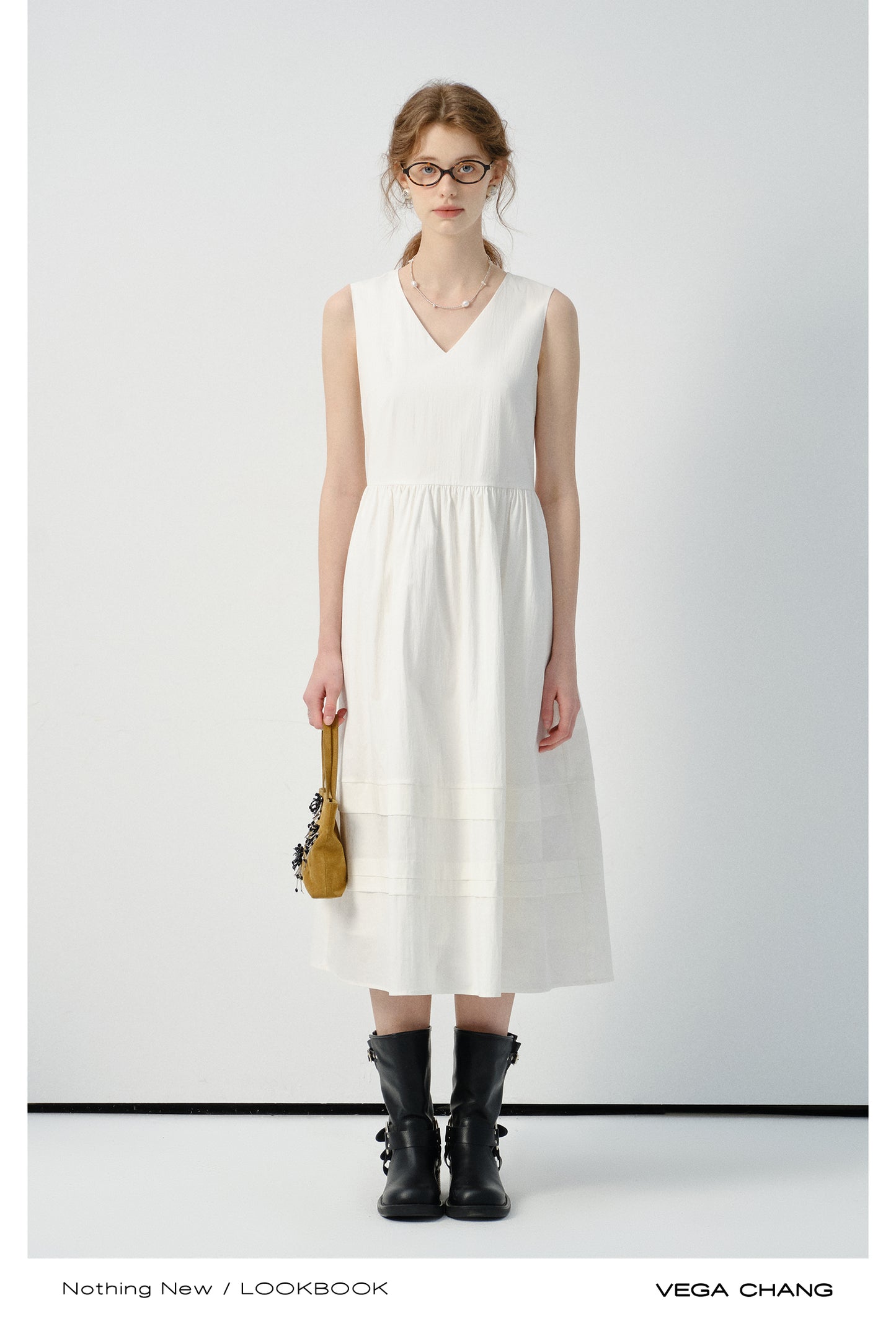 Sleeveless V-Neck Belted Dress