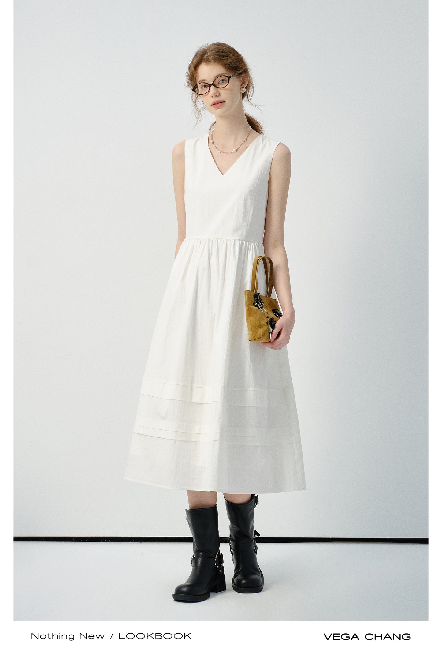 Sleeveless V-Neck Belted Dress