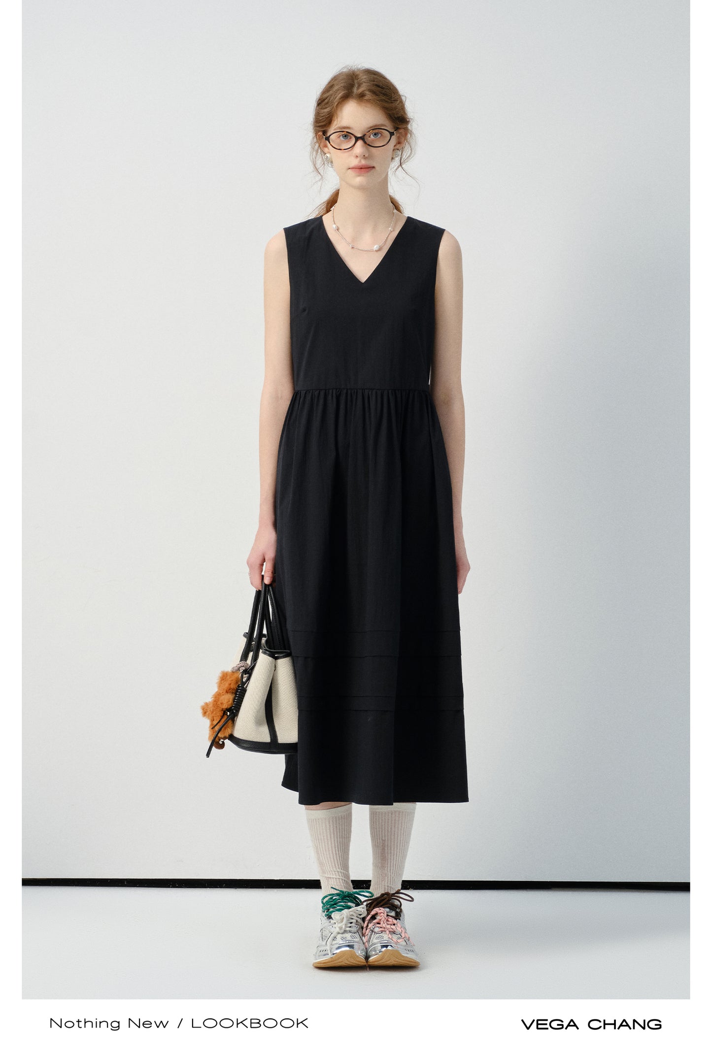 Sleeveless V-Neck Belted Dress