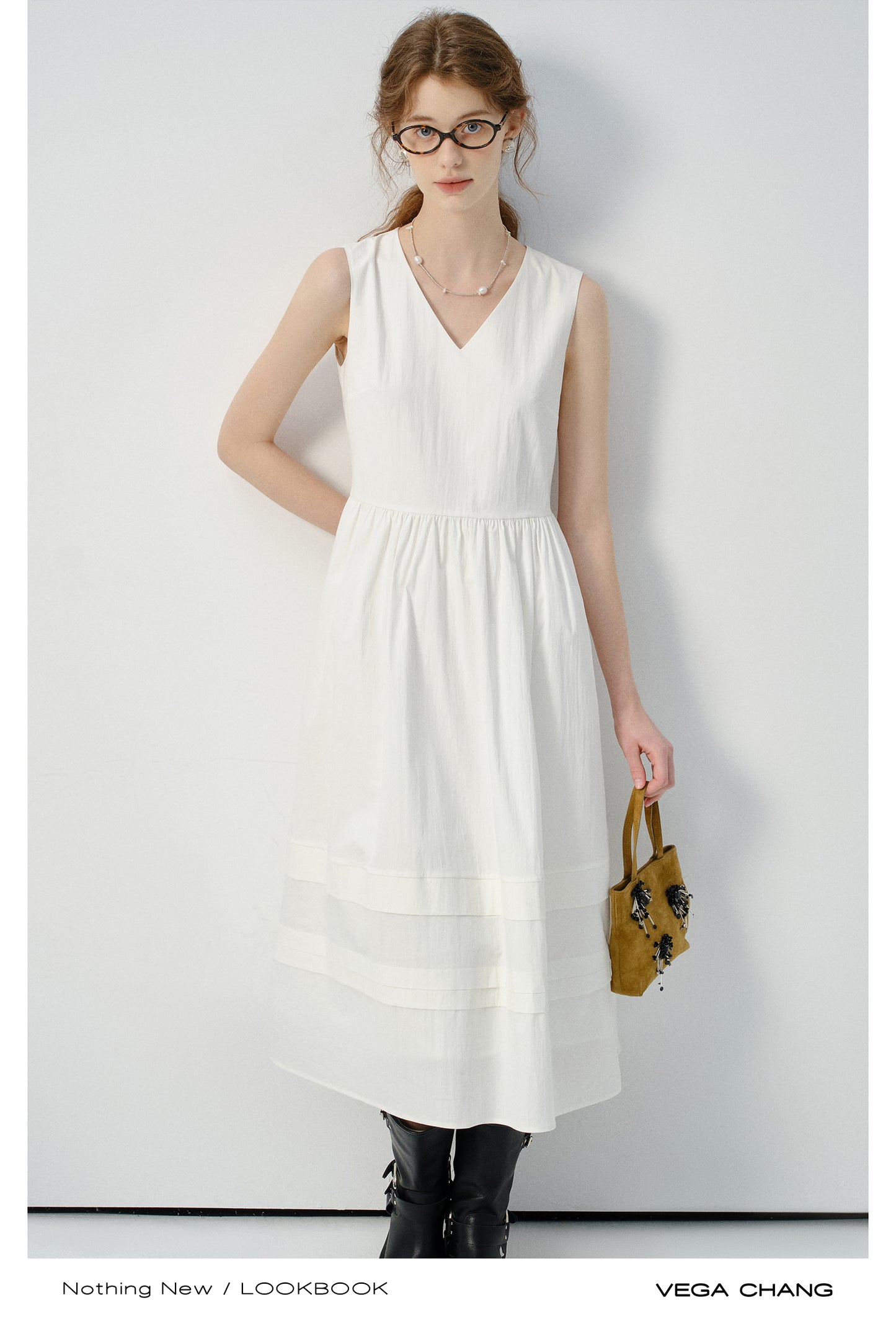 Sleeveless V-Neck Belted Dress