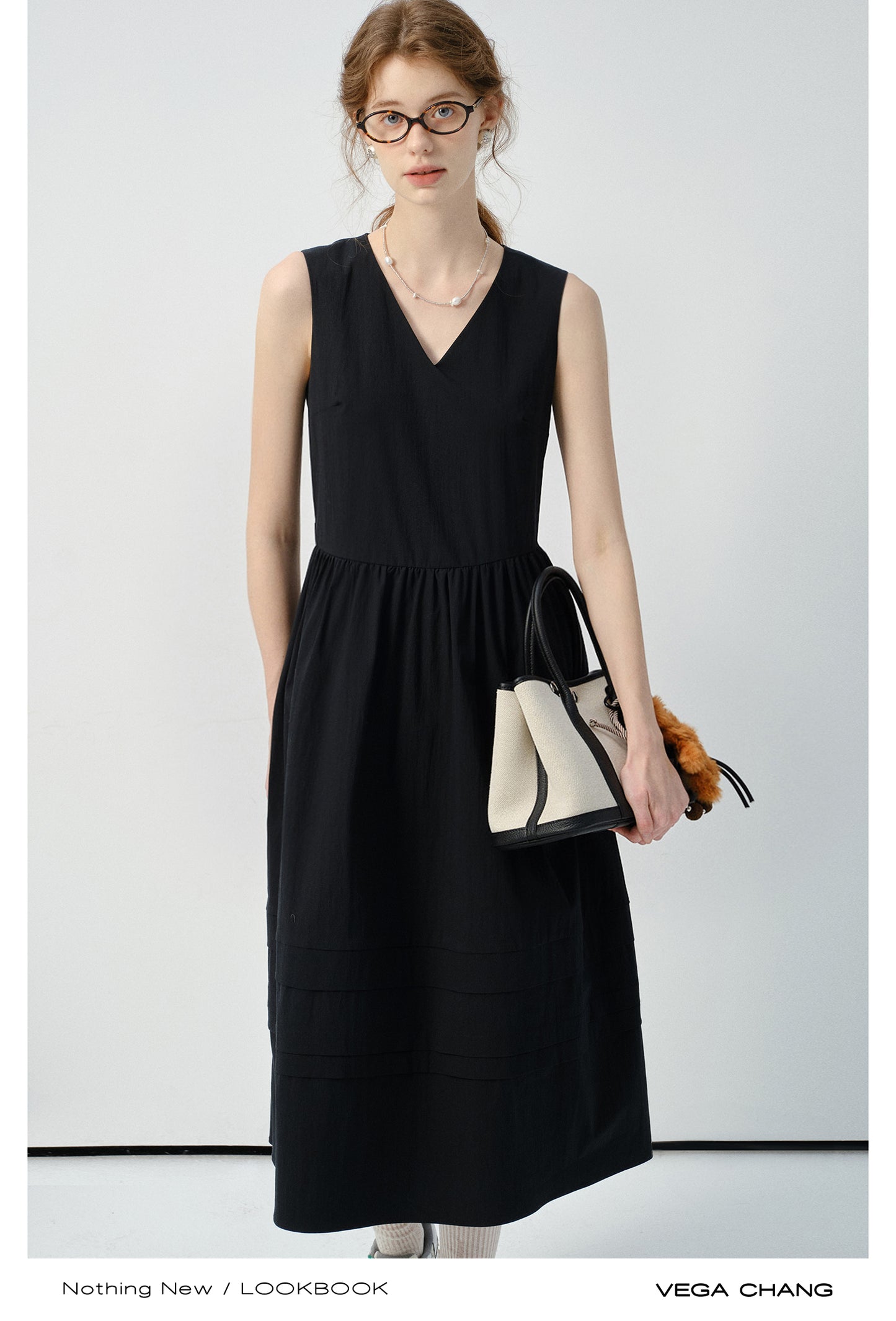 Sleeveless V-Neck Belted Dress